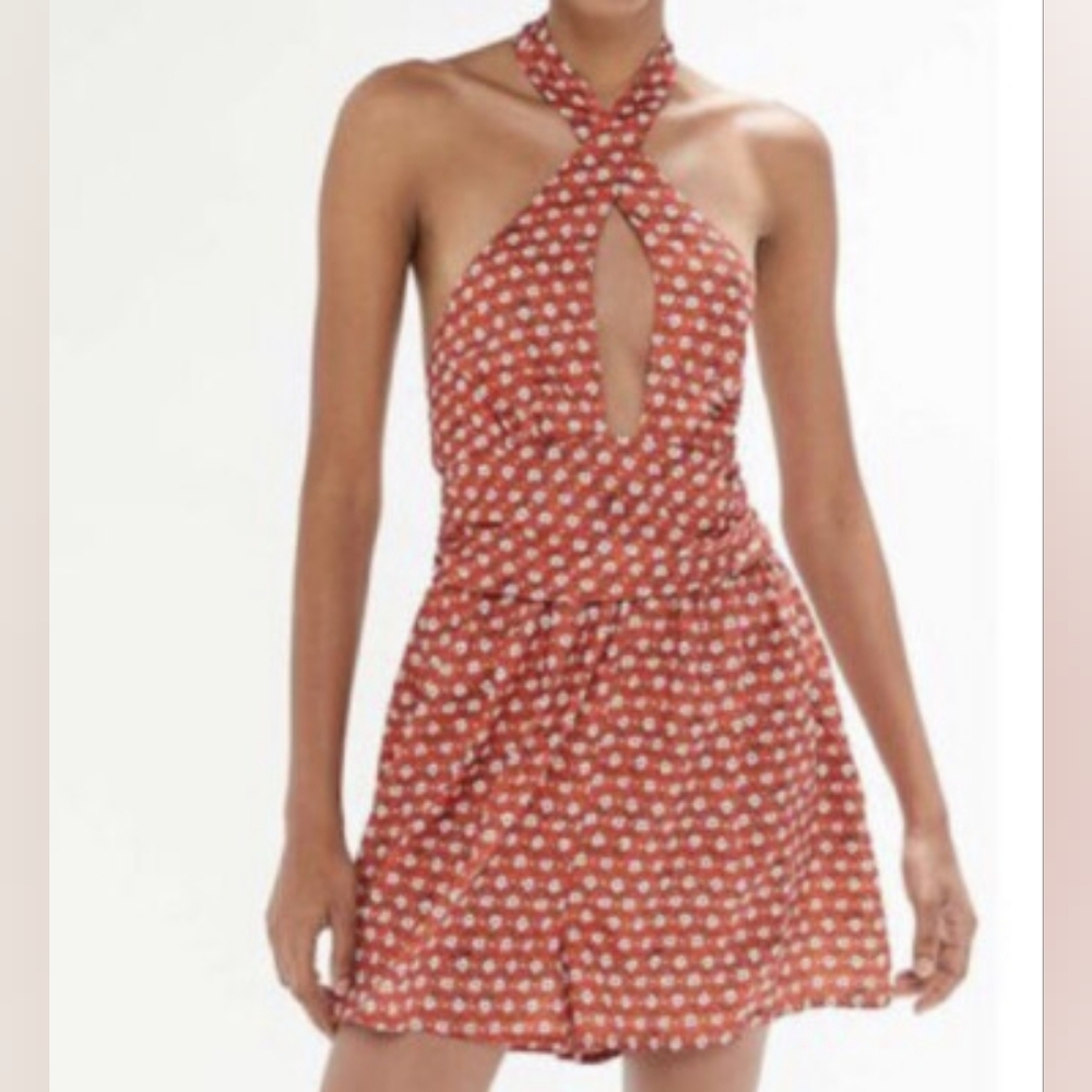 Urban Outfitters Rust Ditsy Daisy Halter Neck Floral Romper